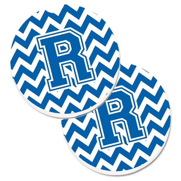 Carolines Treasures Letter R Chevron Blue and White Set of 2 Cup Holder Car Coaster CJ1056-RCARC - main